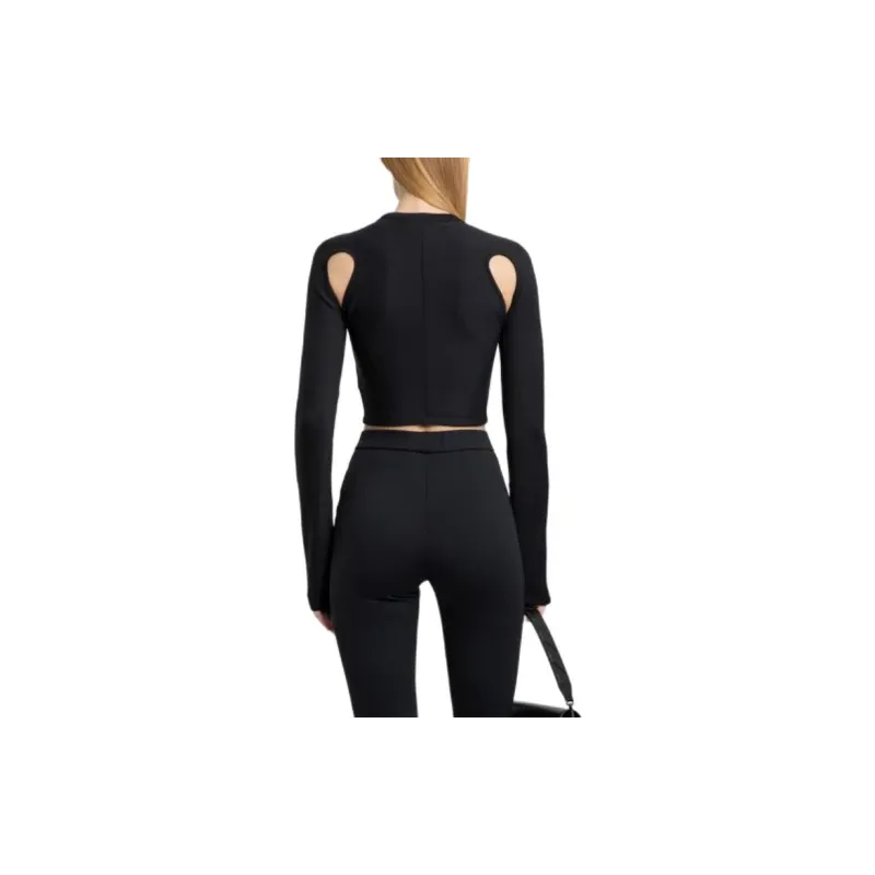 OFF WHITE Sleek Long Sleeve Crop Top Black White-2