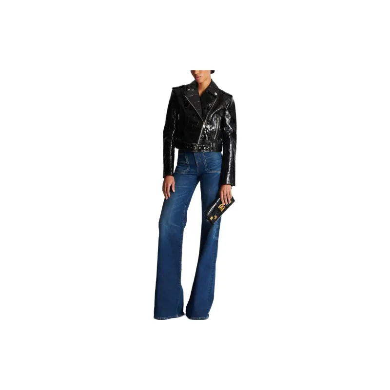 BALMAIN Polished finish Biker Jacket-5