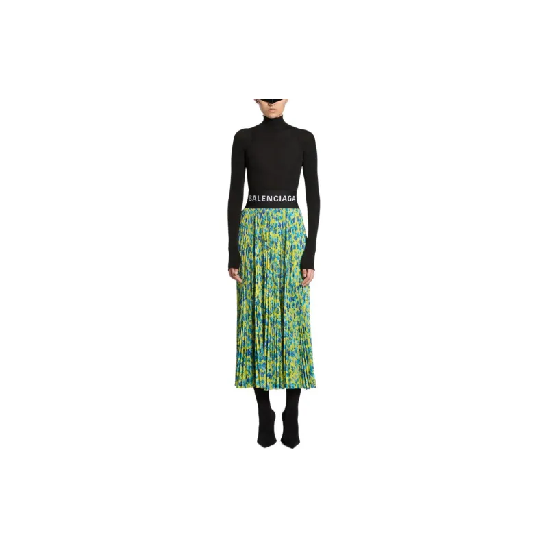 Balenciaga Logo Waistband Floral Print Skirt-2