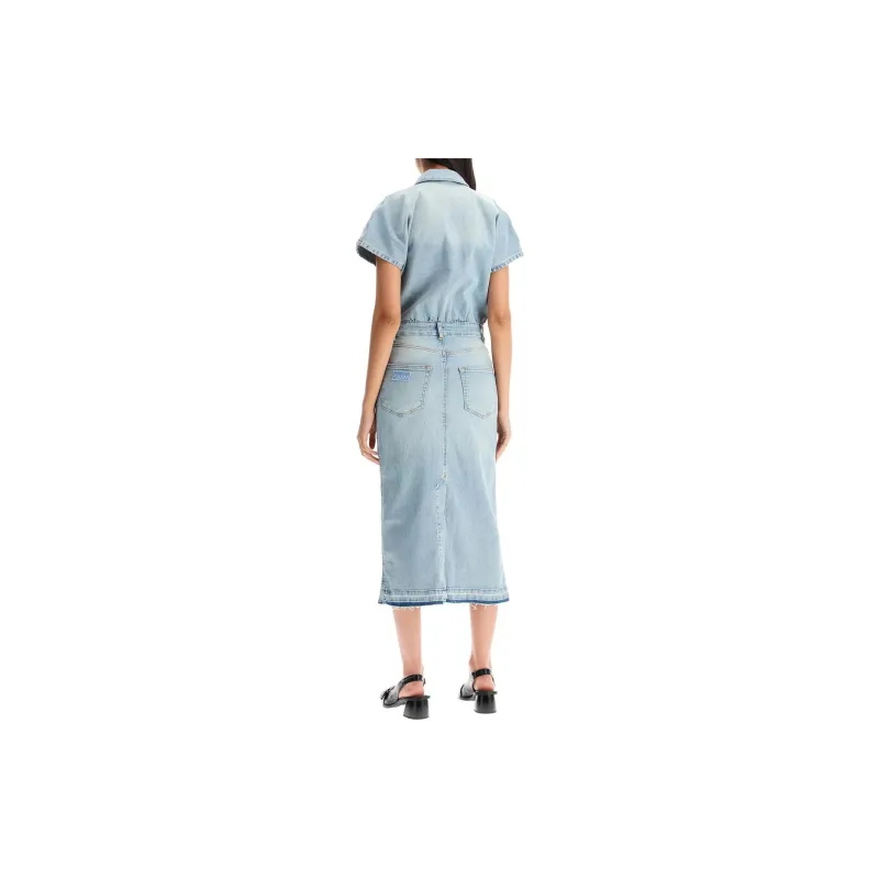 GANNI Frayed Hem Midi Denim Dress-2