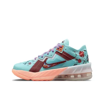 Nike Lebron 18 Low Floral Anti Slip Wear Resistant Low Top Children's Basketball Shoes Blue Red Teenagers