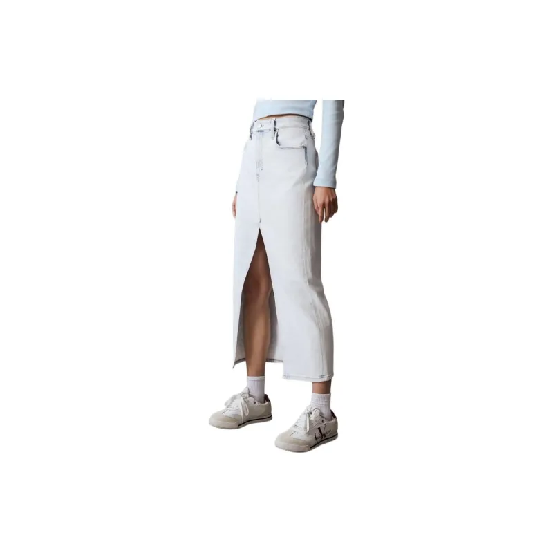 CALVIN KLEIN Denim Long Skirts Women's Denim Light Blue-1