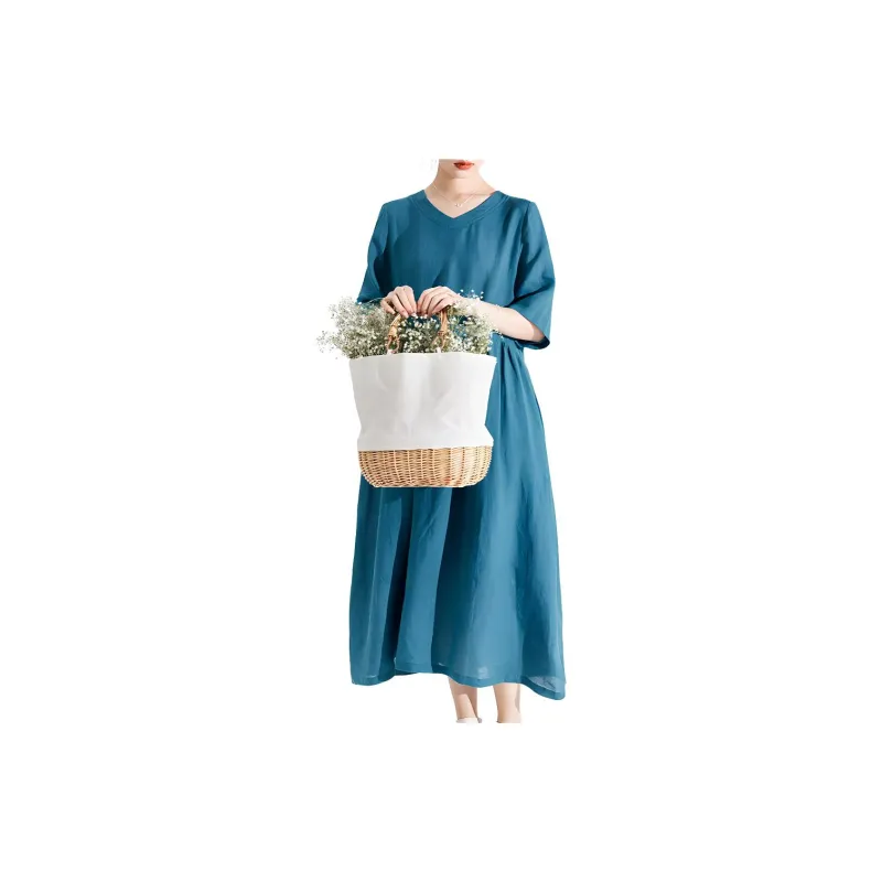 ZIMO Short Sleeved Dresses Women's Peacock Blue-3