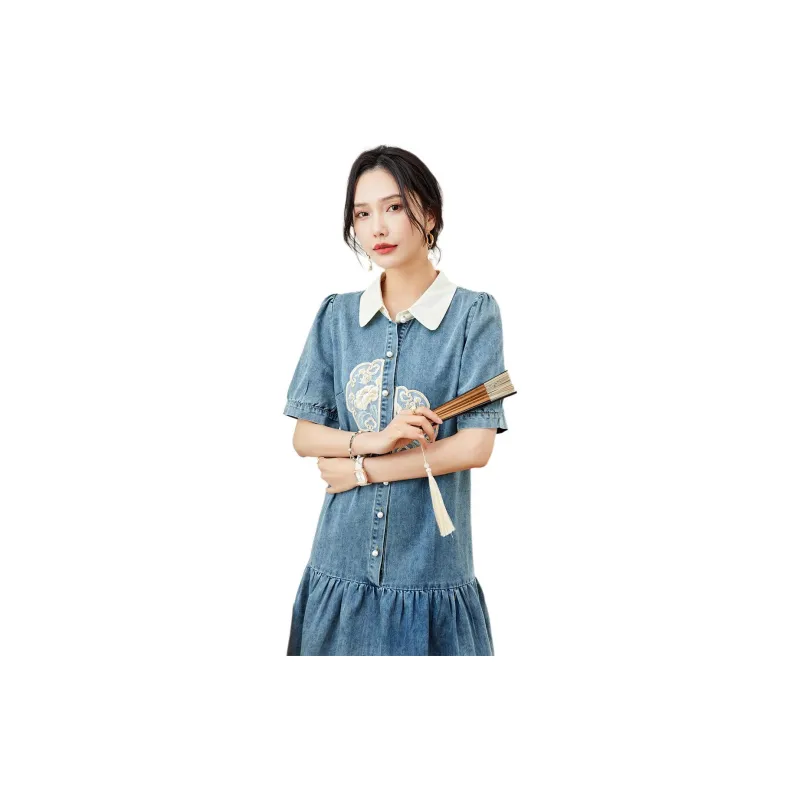TERRE BLEUE SS24 Short Sleeved Dresses Women's Denim Blue-6