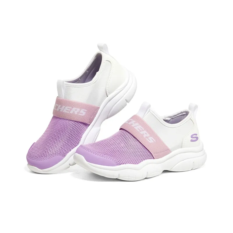 Skechers Go Fle Wear-Resistant Breathable Slip-Resistant Kids Lifestyle Shoes White Lavender Teenagers-2