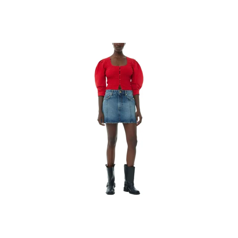 GANNI Smocked Poplin Blouse-2