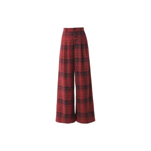 ZNZX Casual Pants Women's Red Plaid