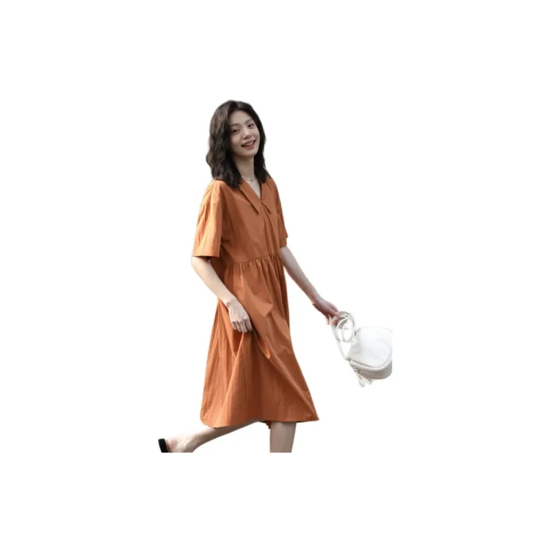 【dme】 Short Sleeved Dresses Women's Tangerine Orange-4