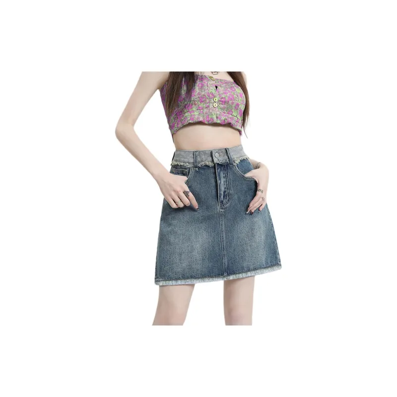 Weixi Denim Short Skirts Women's Blue-4