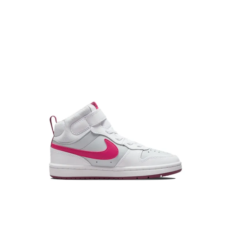 Nike Court Borough Mid 2 Anti Slip Wear Resistant Mid Top Skateboard Shoes White Pink Children Aged 3 7 Years Old-1