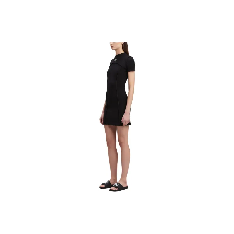 PALM ANGELS Monogram Mini Dress Black-4