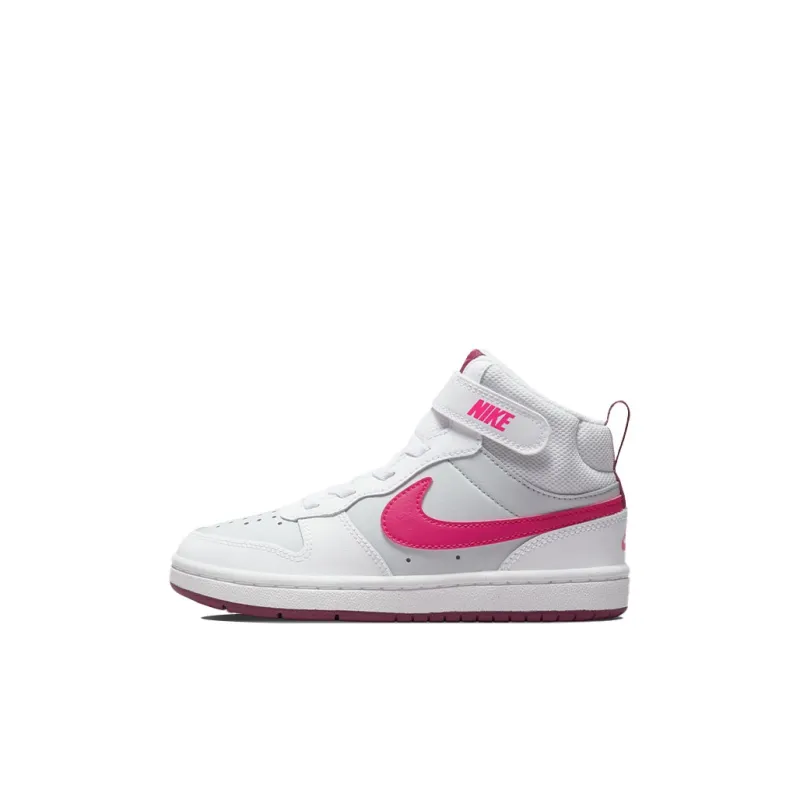 Nike Court Borough Mid 2 Anti Slip Wear Resistant Mid Top Skateboard Shoes White Pink Children Aged 3 7 Years Old-0