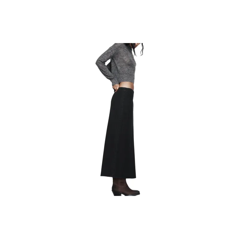 ZARA Denim Long Skirts Women's Black-2