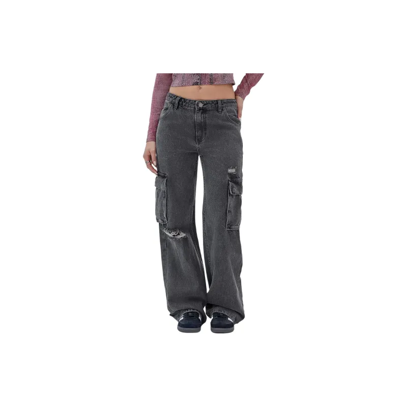GUESS Cargo Denim Pants With Abrasions Jeans Women's Gray-1