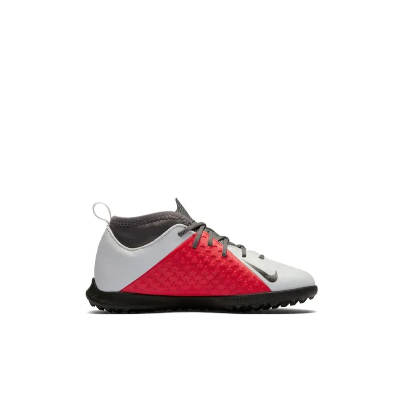 Nike Jr. Phantom Vision Club DF TF Abrasion Resistant Breathable Low Top Kids' Soccer Shoes Gray White Red Kids'-1
