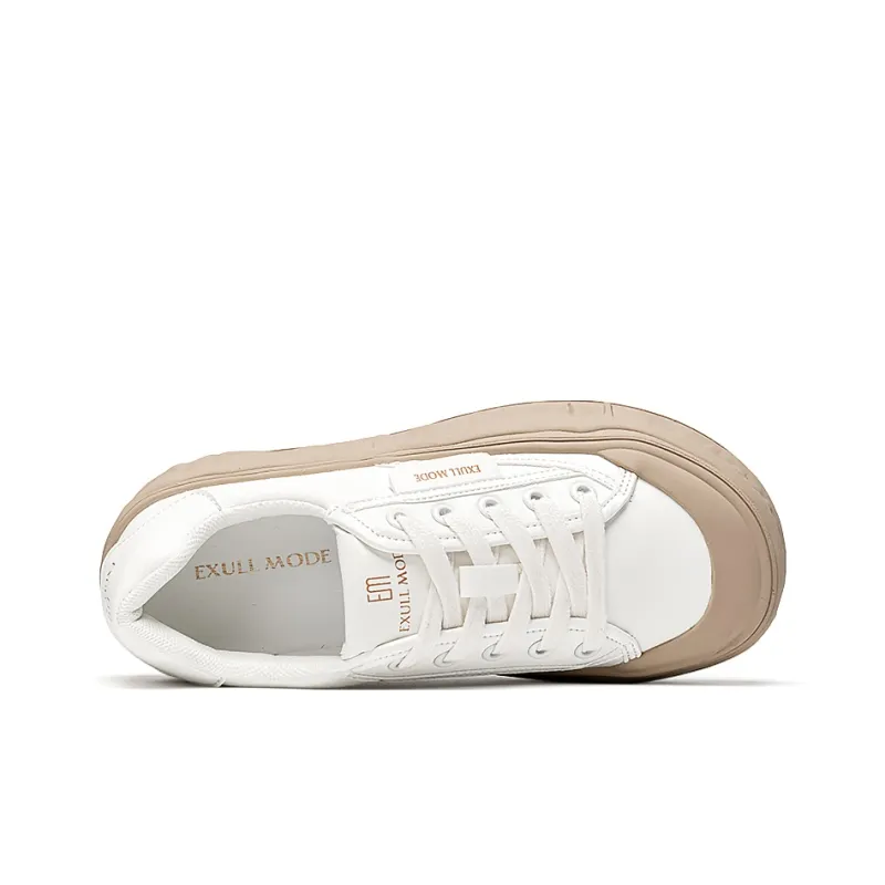 EXULL Q Cookie White Sneakers Lightweight Low Top Skateboard Shoes Women's Khaki-2