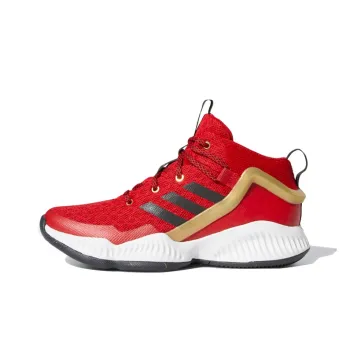 Adidas Lockdown J Mid Top Children's Basketball Shoes Red Black And Gold Teenagers