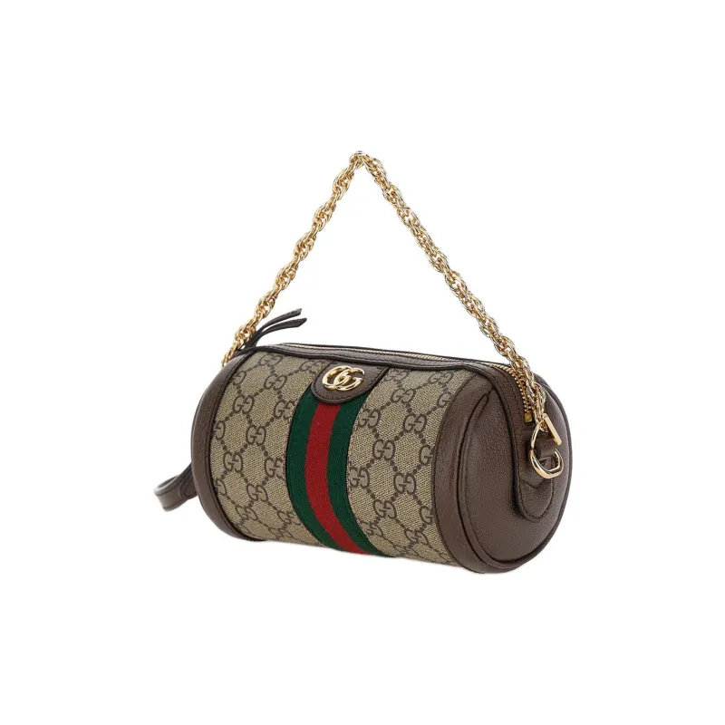 GUCCI Ophidia Canvas With Leather Binding Handbag Mini Women's Beige & Ebony-3