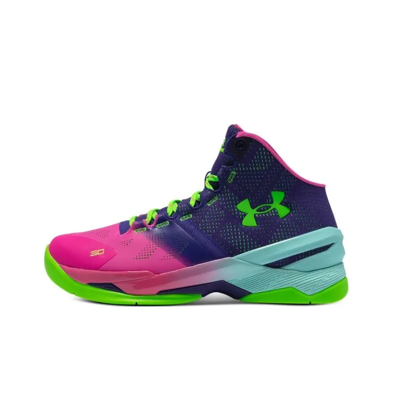 Under Armour Curry 2 Mid-Top Performance Basketball Shoes Pink Purple Blue Teenagers-0