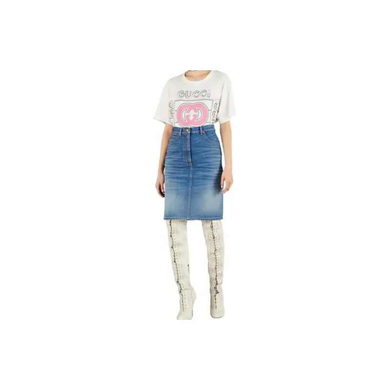 GUCCI High waisted Denim Pencil Skirt-1