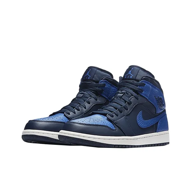 Jordan Air Jordan 1 Mid Lightweight Shock Absorbers Mid Top Children's Basketball Shoes Royal Blue Unisex-3
