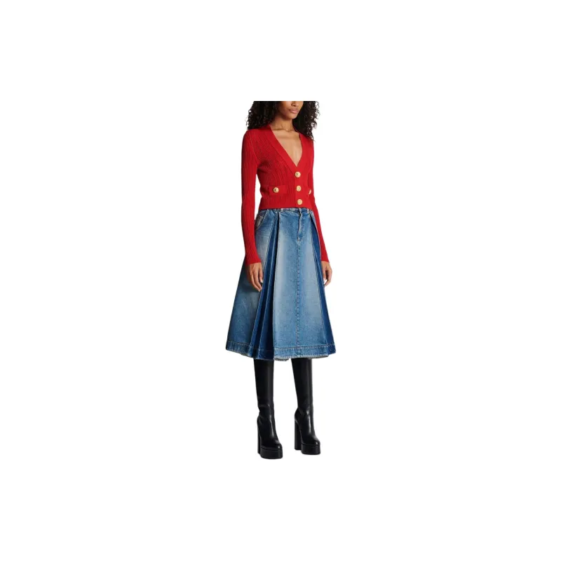 BALMAIN V neck Cropped Cardigan-4