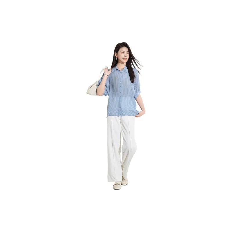 Yi Mengyuan Silk Shirt Women's Blue Stripes-1