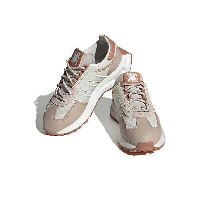 Adidas Originals Abrasion Resistant Slip Resistant Low Top Sports Casual Shoes White Pink Gold Teenagers-2