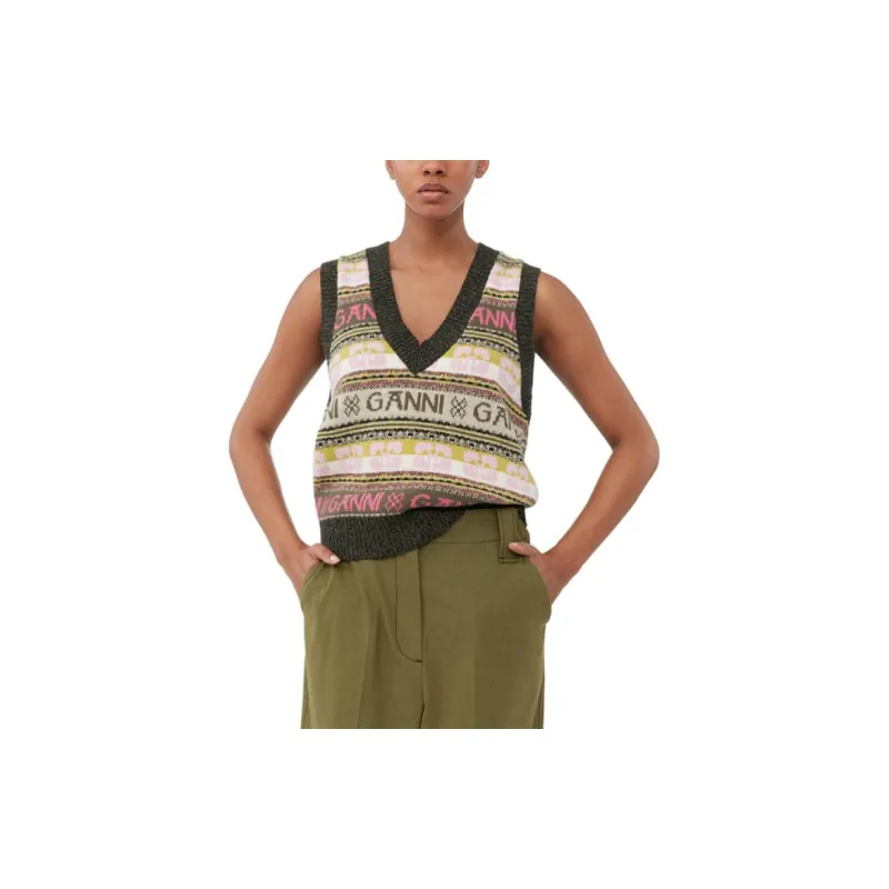 GANNI Logo Wool Mix Vest 'Kalamata'-2