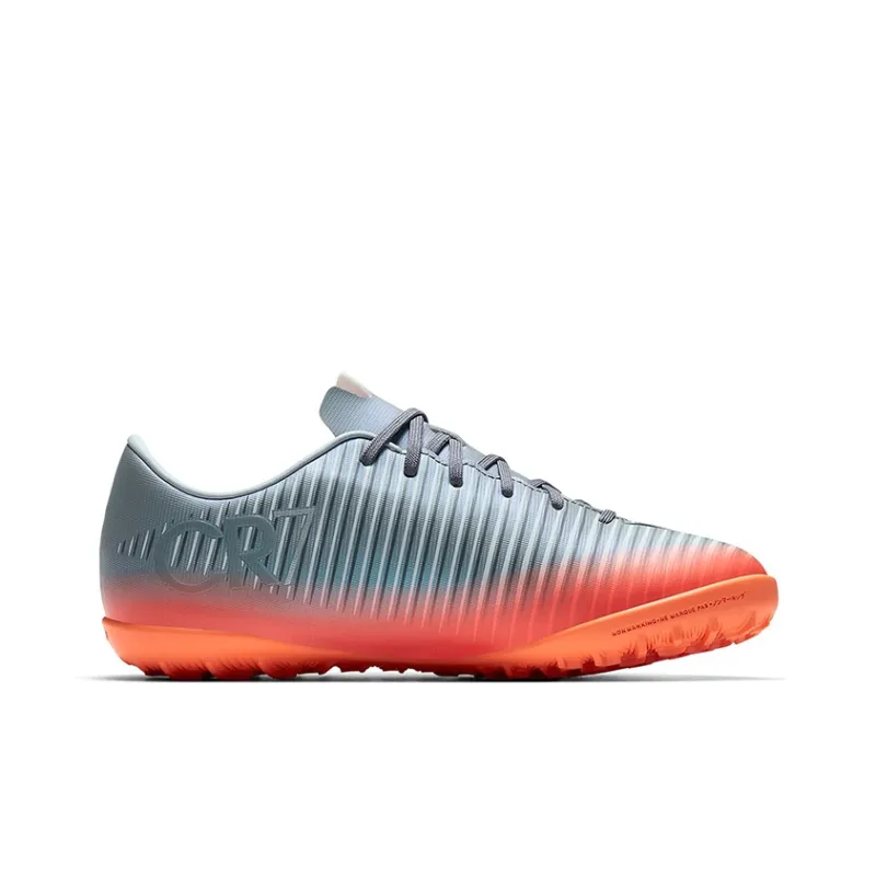 Nike Victory Jr MercurialX 6 CR7 TF Anti-Slip Wear-Resistant Low-Top Kids' Soccer Shoes Gray Black Orange Teenagers-1