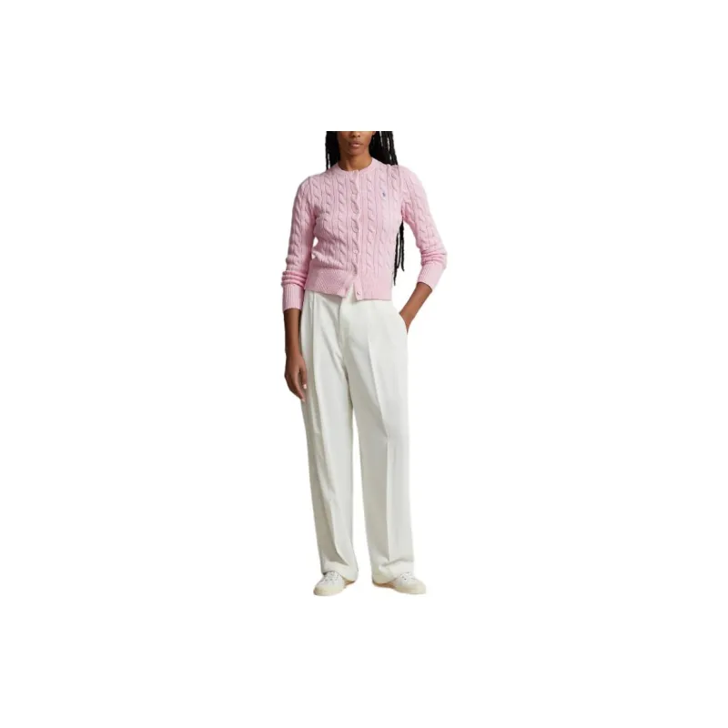 Polo Ralph Lauren Cable Knit Cotton Crewneck Cardigan Knitwear Women's Pink-2