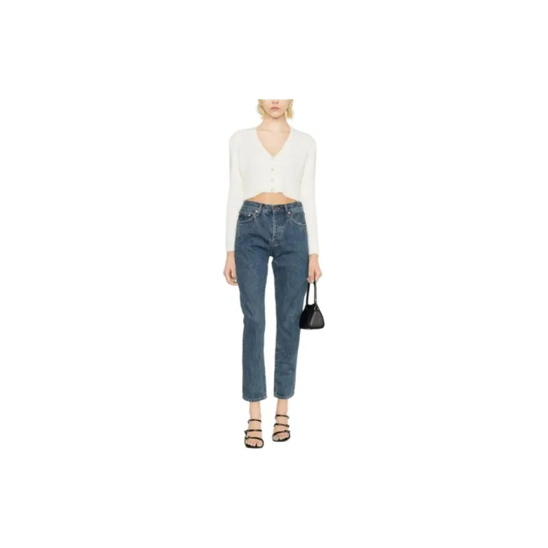 WARDROBE.NYC Cropped Washed Denim Jeans-1