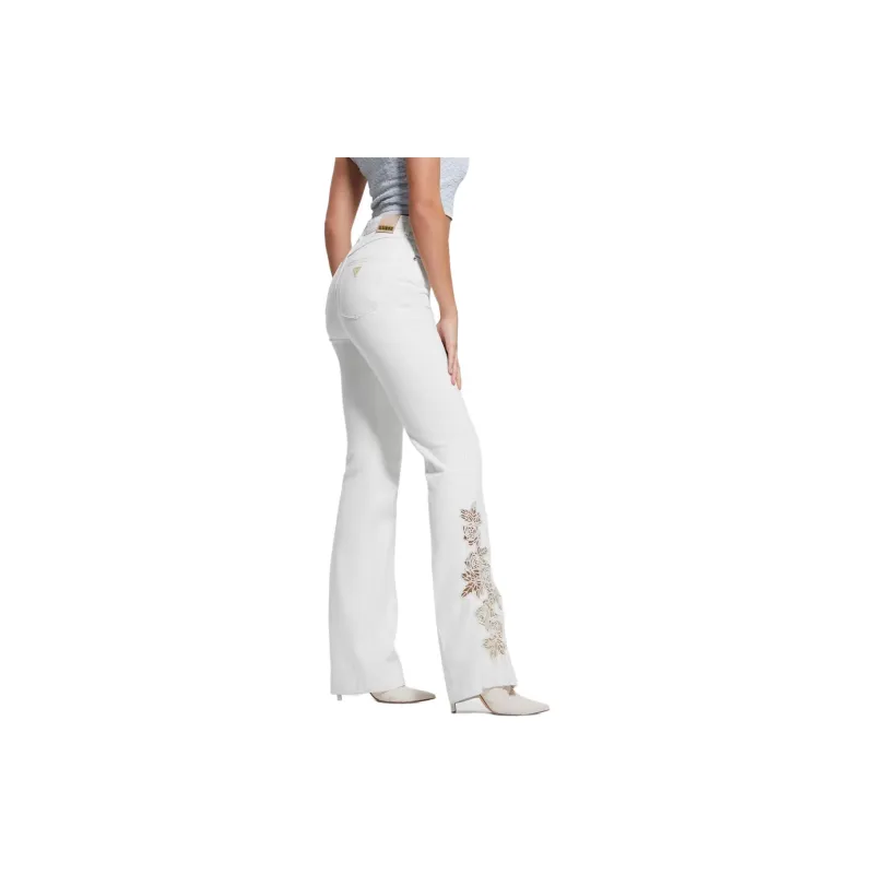 GUESS FW23 Pop '70s Floral Applique Flared Jeans Jeans Women's White-3