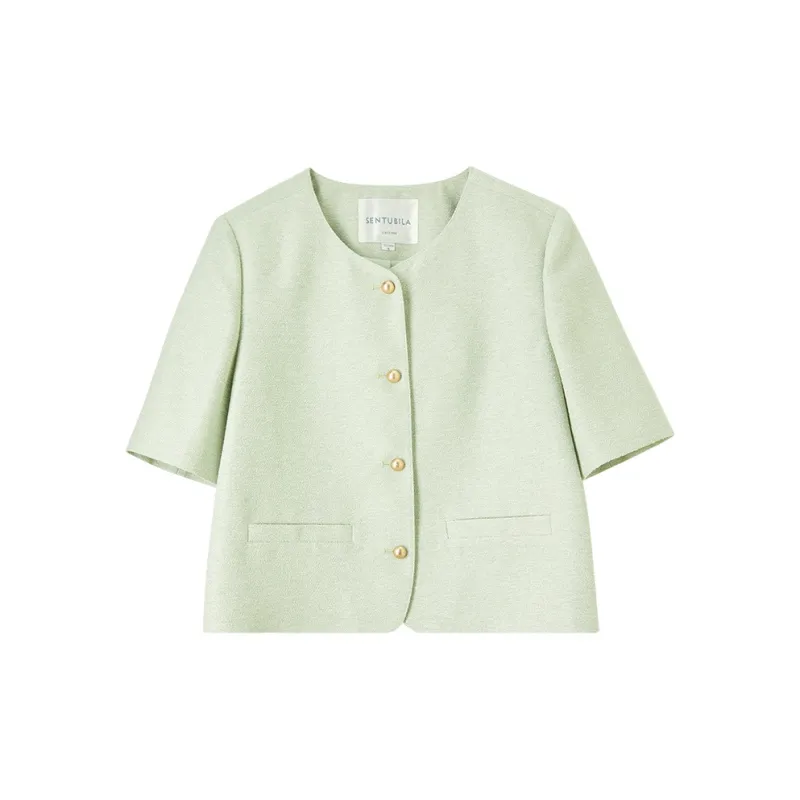 SENTUBILA Cropped Coats Women's White Jade Green-7