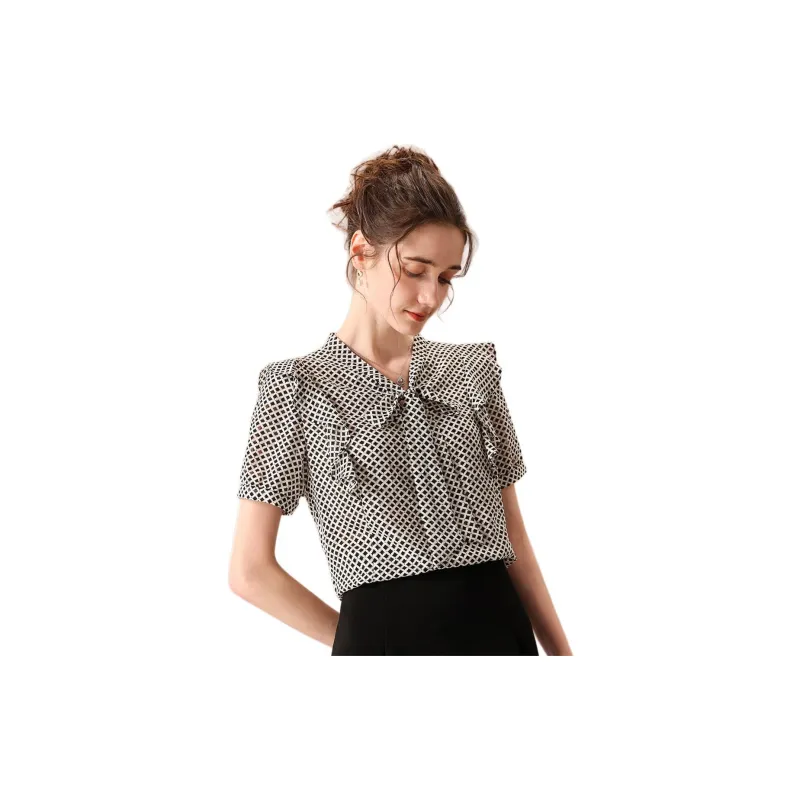 FENHONGMALI Shirt Women's Black White Plaid-2