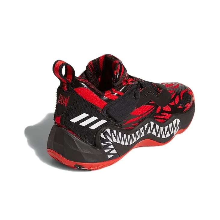 Adidas D.O.N. Issue #3 J Abrasion Resistant Shock Absorbers Mid Top Basketball Shoes Black Red Teenagers-3