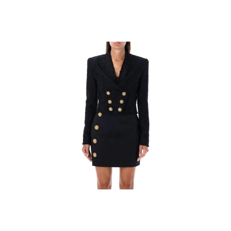 BALMAIN Double breasted Cropped Tweed Jacket-2