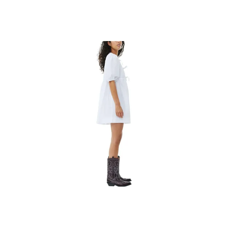 GANNI Cotton Poplin Tie String Mini Dress-3