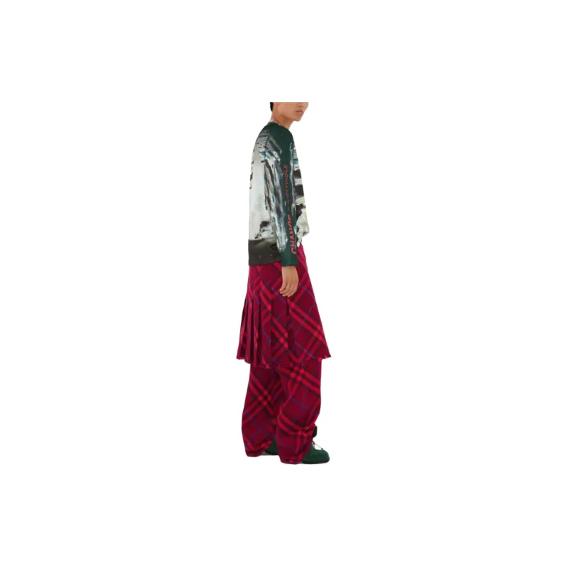 Burberry Checked Pleated Straight Leg Trousers-3