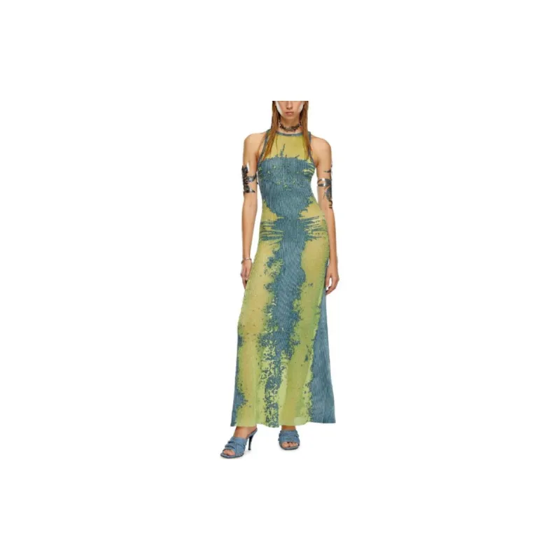 DIESEL SS24 Sleeveless Dress Women's Yellow Blue-1