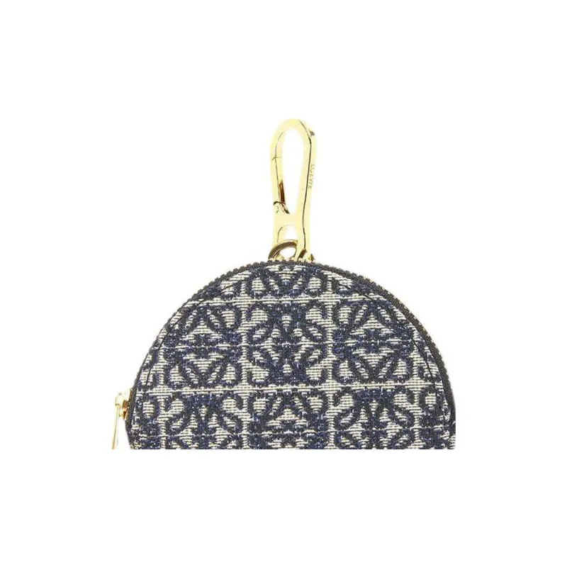 LOEWE Jacquard Fabric With Cow Leather Patchwork Fanny Pack Coin Purse Women's Marine Blue/Black-4