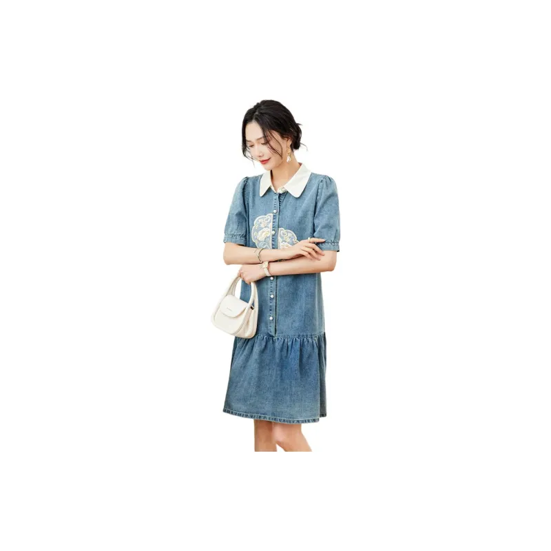 TERRE BLEUE SS24 Short Sleeved Dresses Women's Denim Blue-5