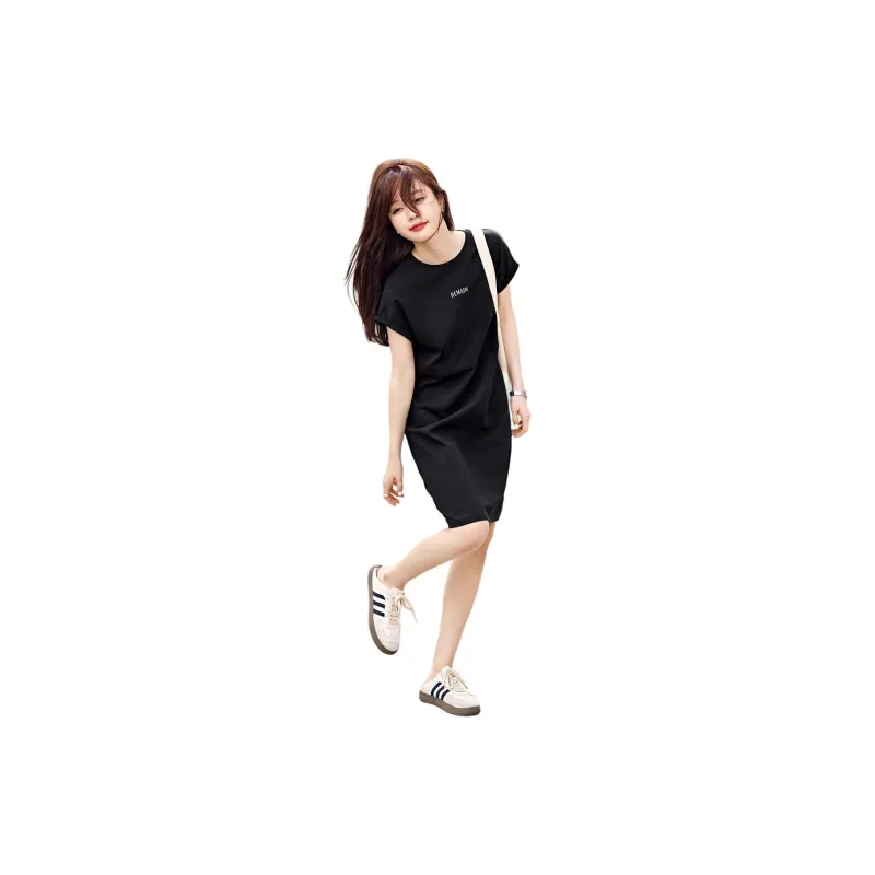 Mo Han Yi Mei Short Sleeved Dress Women's Black-3