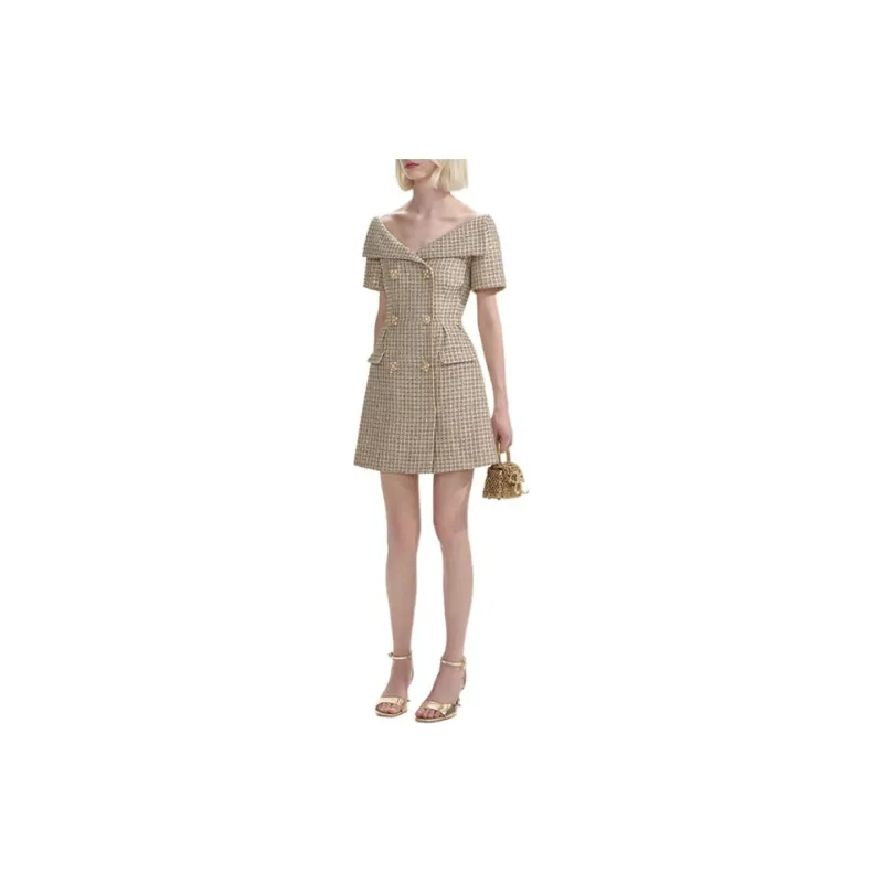 Self portrait Short Sleeved Dresses Women's Gold-2