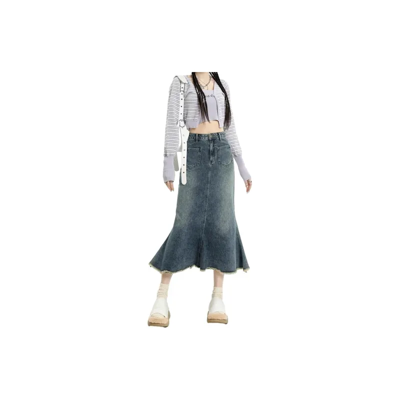 Lizisw Denim Long Skirt Women's Blue-2
