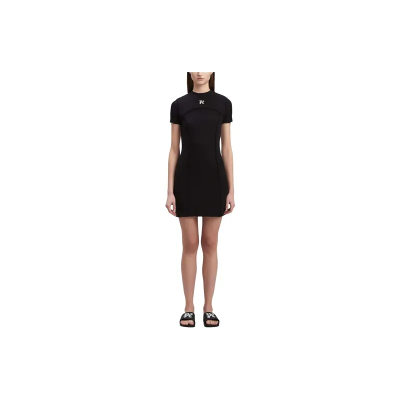 PALM ANGELS Monogram Mini Dress Black-3