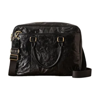 Back Step Top Grain Cow Leather Genuine Leather Portable Briefcase Crossbody Bag Shoulder Bag Regular Unisex Black