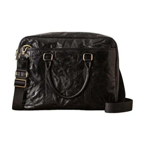 Back Step Top Grain Cow Leather Genuine Leather Portable Briefcase Crossbody Bag Shoulder Bag Regular Unisex Black