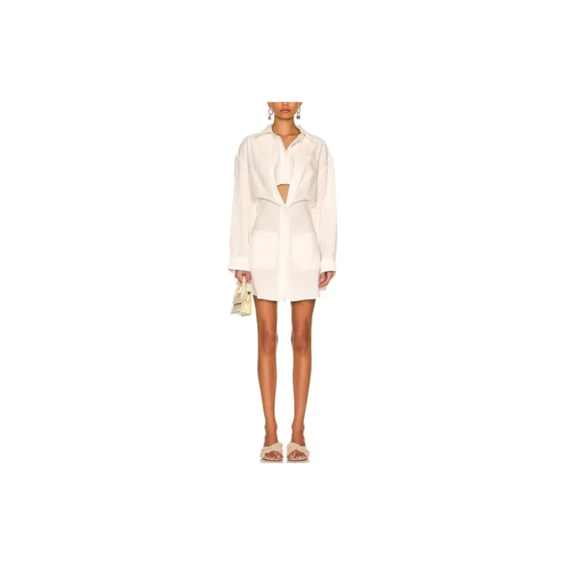 Jacquemus Long-Sleeved Dresses Women's Gray White-1