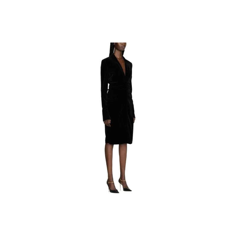 TOM FORD Plunging V neck Velvet Midi Dress-3